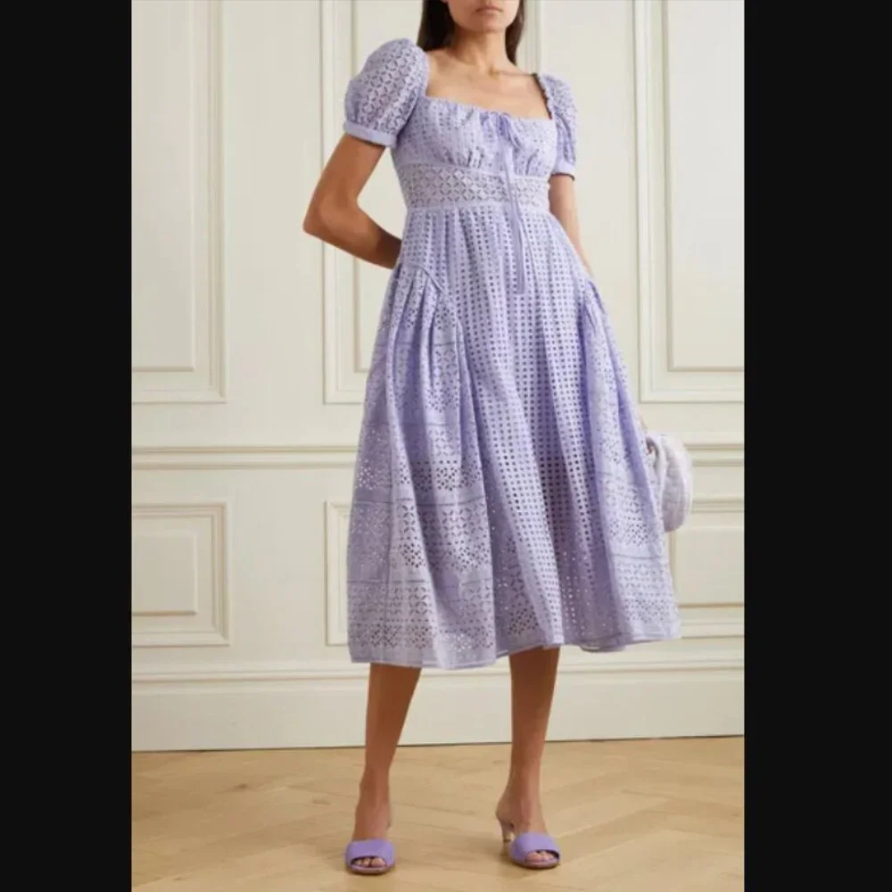 Self-Portrait Lilac Cotton Broderie Anglaise Midi Dress - Picture 13 of 16